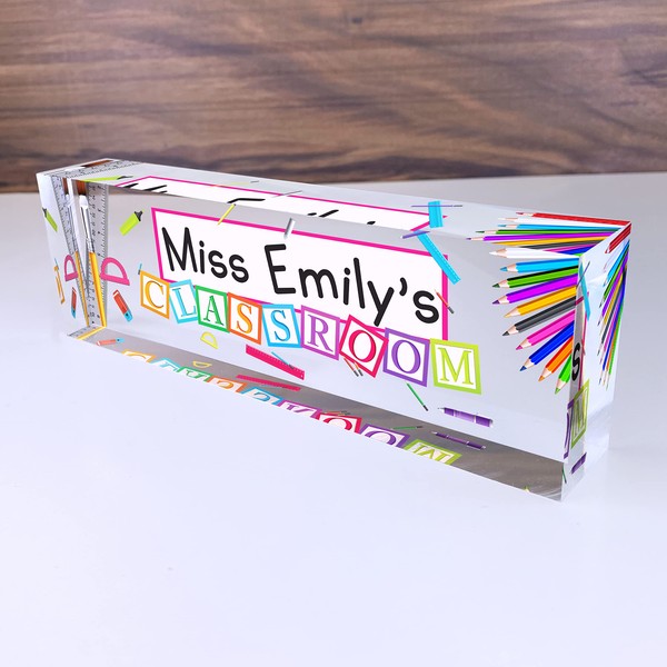 Artblox Acrylic Name Plate, 8'' x 2.5'', Personalized Teacher Desk