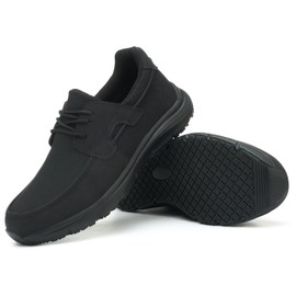 TEYTAP Non Slip Work Shoes for Men Women Waterproof Kitchen Chef Slip Resistant Shoes Casual Lightweight Slip on Walking Sneakers Black
