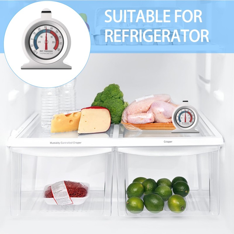 2 Pack Stainless Steel Fridge Thermometers, Double Scale Stand and