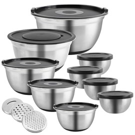 COOK WITH COLOR Stainless Steel Mixing Bowls Set - Nesting Bowls with Non-Slip Bottom and Easy-Grip Handles, Silver, 22 Pieces