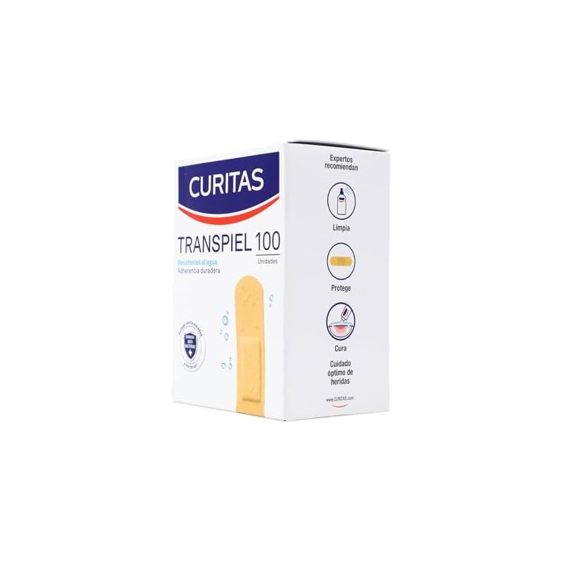 CURITAS TRANSPIEL Resistentes al agua 19x72mm. Caja c/100 Pzs.
