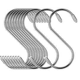 S Shaped Hooks, Large S Hooks, Stainless Steel, Set of 10 (4.3 inches (11 cm) x 3.9 inches (10 cm)), Universal Hooks, Rust Resistant, Kitchen, Bathroom, Bath, Silver