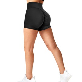 RIOJOY Women's Booty Shorts, Scrunch Butt Short Leggings, Sexy Figure-Shaping Sports Shorts, Cycling Shorts, Hot Pants, A01 - Black