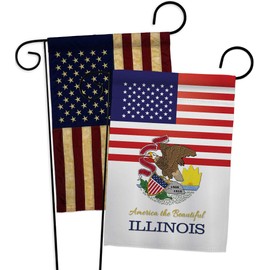 US Illinois Garden Flag - Pack Regional States USA American Territories Republic Country Particular Area Vintage Applique - House Decoration Banner Small Yard Gift Double-Sided Made in 13 X 18.5