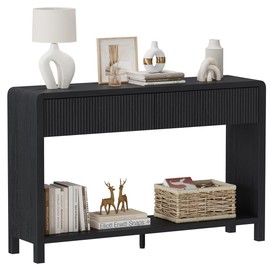 FATORRI Console Table for Entryway, Modern Sofa Table with 2 Drawers for Living Room, Wood Hallway Tables and Couch Tables Behind Sofa (47.2 inch, Black)