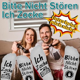 Dealswin Funny Gaming Socks Gamer Gift With Saying "Bitte Nicht Stören Ich Zocke Zocken Socks" Funny Novelty Gifts for Gamers Men Women Christmas Thanksgiving Birthday, Light grey A