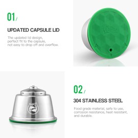i Cafilas New Lid Stainless Steel Refillable Coffee Capsules Crema Reusable Coffee Pods Metal Permanent Coffee Holder(capsule in silver)