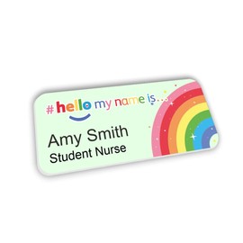 Mint Green Rainbow and Stars Logo Hello My Name is Name Badge 76 x 32 mm Doctor Student Doctor GP Healthcare Assistant Nurse Practitioner Clinical Medical