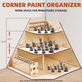 OPHIR Wooden Corner Paint Holder Organizer for 250 Bottles Miniature Paint Set, 20 Paintbrushes, 18 Marker Pens, Hobby Organizer with 3 Layers for Miniature Game Pieces Storage