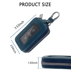 Turcee Car Key Cover,Leather Key Fob Case with Keychain & Carabiner,Universal Smart Key Fob Holder Fits Most Cars (Blue)