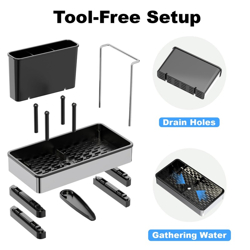 Ouletoy Sponge Holder for Kitchen Sink Caddy with Detachable Dish