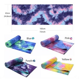 Hot Yoga Towel with Non-Slip Grip Dots, Microfiber Yoga Mat Sweat Absorbent Mat Cover for Yoga, Pilates, & Workouts - 72" x 24.8", Free Carry Bag (Purple)