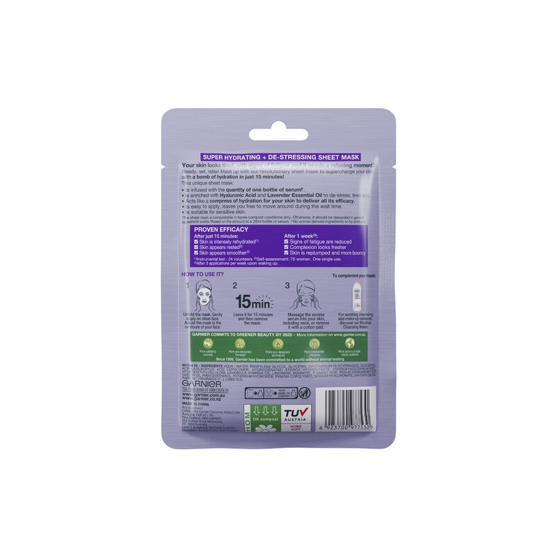 Garnier Hydra Bomb Hyaluronic Acid + Lavender Sheet Mask 28g