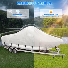 NOOKAT Center Console Boat Cover 20-22ft, 1200D Waterproof Boat Cover with Motor Cover, Trailerable Boat Cover for Center Console Boat, Heavy Duty Marine Grade UV Resistant Polyester Fabric, Gray