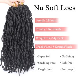 Leeven 18 Inch Nu Faux Locs Crochet Hair 7 Packs Black Soft Messy Faux Locs Crochet Braids Distressed Natural Look Locs Easy Technique No Tension Synthetic Hair Extensions for Women 1B#