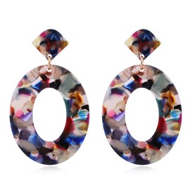 ANXIN Boho Exaggerated Creative Trapezoid Acrylic Earrings Retro Geometric Hollow Color Irregular Rectangle Earrings for Women (Style B)