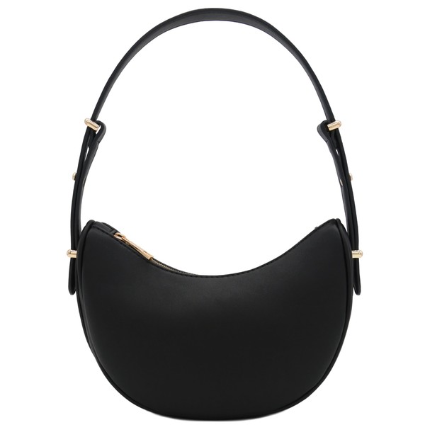Small Crescent Smooth PU Leather Armpit Shoulder Bag (Black)