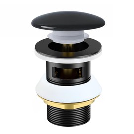 Pop Up Valve Drain Valve Made of Brass, Drain Fitting Sink Without Overflow, Ceramic Drain Fitting Washbasin, G1 1/4 Inch Drain Plug Sink Plug for Washbasin (Black Overflow)