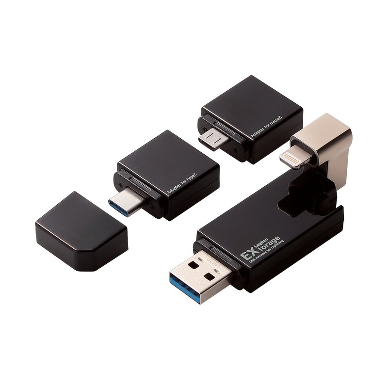 Logitech LMF-LGU3A016GBK Lightning USB Memory, 16GB MicroB/Type C Converter Adapter