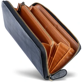 GRACIA Men's Genuine Bridle Leather Round Zip-around Long Wallet, Large Capacity, Genuine Leather, 16 Card Slots, black/brown