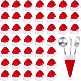 DAVAXI 80 Pcs Mini Christmas Santa Hats Red Lollipop Hat Xmas Cup Bottle Hats Christmas Table Dinnerware Candy Toppers Cover Christmas Hat for Crafts DIY Xmas Holiday Party Supplies, 2.36x 4.72 Inch