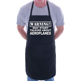 Print4U Warning May Talk About Aeroplanes Funny BBQ Novelty Cooking Apron Black