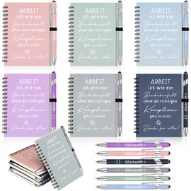 Sinmoe 6 Sets Thank You Gifts for Colleagues, 6 Spiral Notepads, 6 Ballpoint Pens with Touchpen, Farewell Gift for Colleagues, Motivational Gift Set for Christmas (Work)
