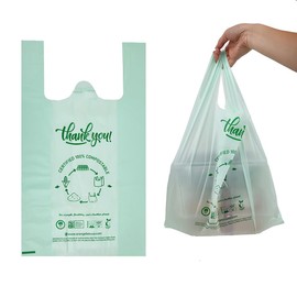 (Medium Size) OrangeBio Certified Home Compostable Shopping Bags, 500 Ct, 10" x 6" x 20", Medium, Hold 20 lbs, Thank You Bags Grocery Bags Take Out Bags T Shirt Bags To-go bags for Retail, Restaurant