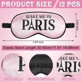 Shyyween 12 Pcs Paris Party Favors Bride Sleep Masks Silk Eye Mask for Women Wake Me in Paris Pink Satin Blindfold for French Bachelorette Weekend Wedding Birthday Sleepover Gift