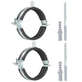 PATIKIL 3.3"-3.7"/83-93mm Split Ring Pipe Hanger, 2 Pcs Heavy Duty Adjustable Pipe Bracket Clamp Galvanized Iron Wall Ceiling Mount Pipe Strap Support with Screws & Expansion Tube, Black