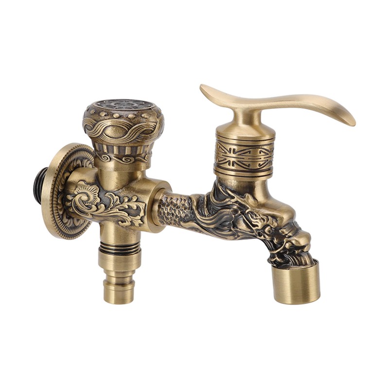 Water Tap 2 Handles 1 Hole Oil Rub Antique Dragon