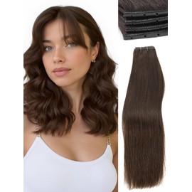 WIGNEE Double Invisible PU OVO Human Hair Extensions 100% Remy Hair Weft Brown Hair Extensions Human Hair 2 PCS 12 Inch No Glue Wefts Micro Bead Real Human Hair Extensions (2)