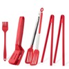 Kitchen Tongs Silicone Set of 5,Stainless Steel Barbecue Cooking Tongs,Red