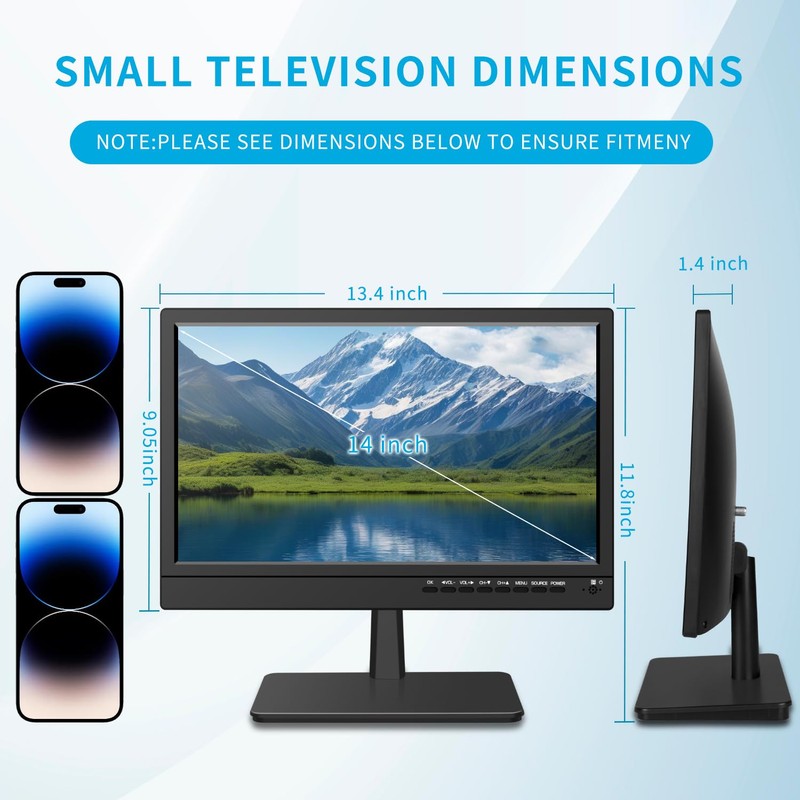 Feihe 14 inch Small Kitchen TV—Digital ATSC Tuner, HDMI/USB/TF/Headphone Ports,