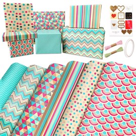 FLTON Gift Wrap Set, 6 Pack Wrapping Paper with Sticker, Eco Friendly 70cm x 50cm, Perfect for Birthday, Wedding, Christmas
