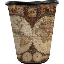RNK Shops Vintage World Map Waste Basket - Double Sided (Black)
