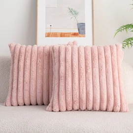 DEELAND Pack of 2,Double-Sided Faux Fur Plush Decorative Throw Pillow Covers Fuzzy Striped Soft Pillowcase Cushion Covers for Sofa Couch Bedroom（Pink 24x24 inch