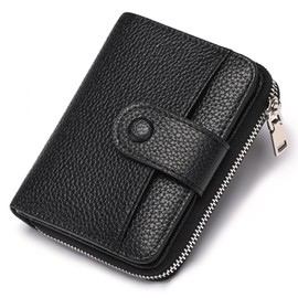 GAEKEAO Small Purses for Women Leather RFID Blocking Bifold Zipper Pocket Wallet Card Case Purse with ID Window