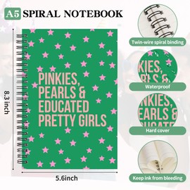 JOHSBYD AKA Sorority Spiral Notebook 2 Pack A5, 1908 Pink and Green Lined Journal for Women, Notebook for Work School Note Taking, AKA Gifts for Sisters Students Teacher (2 spiral aka pretty girls)