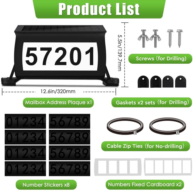 Etetale Solar Address Sign for Mailbox, RGB & Cool White