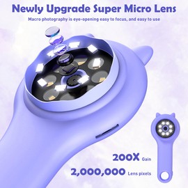 sdhiiolp Microscope for Kids Handheld Digital Pocket Mini Microscope Portable Educational Science Toys 200x Zoom Kids Magnifying Glass Birthday Gifts for 3 4 5 6 7 8 9 10 11 12 Girls Boys (Purple)