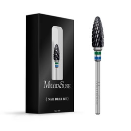 MelodySusie Ceramic Nail Drill Bit, 3/32'' (2.35mm) Professional Acrylic Nail File Flame Drill Bit for Manicure Pedicure Cuticle Gel Nail Polishing, Beginners Bits, Black, Series Bit-S, Coarse