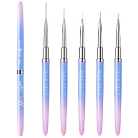 Makartt Nail Art Brushes Set: 5pcs Liner Brushes 7/9/11/15/25mm Thin Nail Art Design Brush with Cap Nail Polish Brush for Builder Gel 3D Nail Gel French Tip Tool Nail Painting