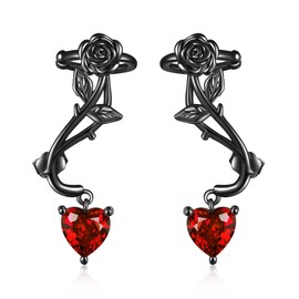 URONE Ear Climbers Earrings for Women Sterling Silver Black Rose Ear Cuffs Crawler Earrings Gothic Rose Flower Jewellery Gift for Women