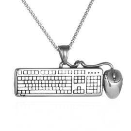 STEFWD Computer Accessories Memorial Necklace Stainless Steel Mouse Keyboard Cremation Urn Jewelry For Ashes For Men Women Keepsake Pendant(Silver)