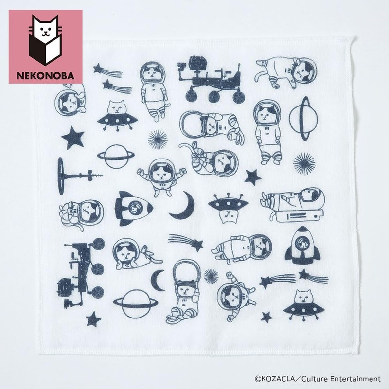 NEKONOBA Fluffy 8-ply Gauze Handkerchief, Set of 2, Wave Cat
