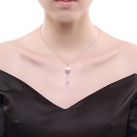 Caimeytie Women's Silver Necklace with Key and Pearl Pendant 925 Sterling Silver Elegant Gift, Sterling Silver, Pearl
