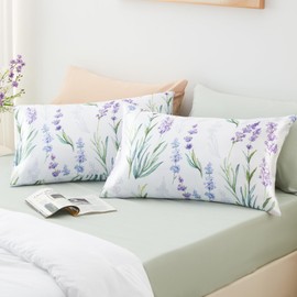 EXQ Home Satin Pillowcase for Hair and Skin Queen - Lavender Printed Silk Pillowcase 2 Pack 20x30 inches - Satin Pillow Cases Set of 2 with Envelope Closure, Valentines Day Gifts for Women