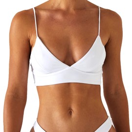 Women's Bikini Top Soild Color Push Up V Neck Bathing Suit Swimsuit Top White