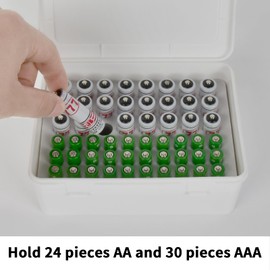 FULLCASE Battery Storage Organizer Holder Holds 54 AA AAA Batteries, Box Cases Garage Container, Home Drawer Organization Dispenser (Case Only) White